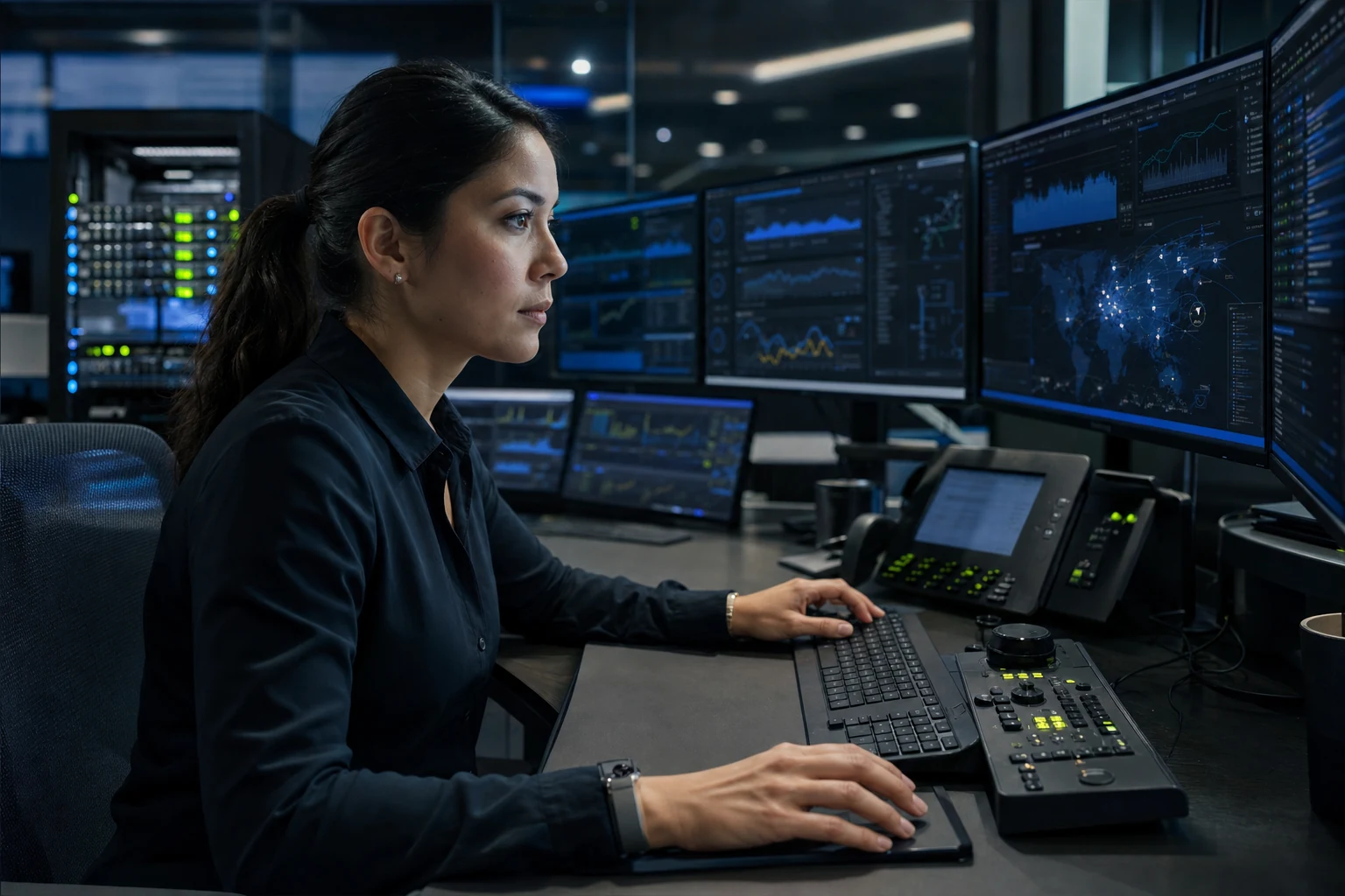 A Cybex security analyst reviewing a high-priority network signal