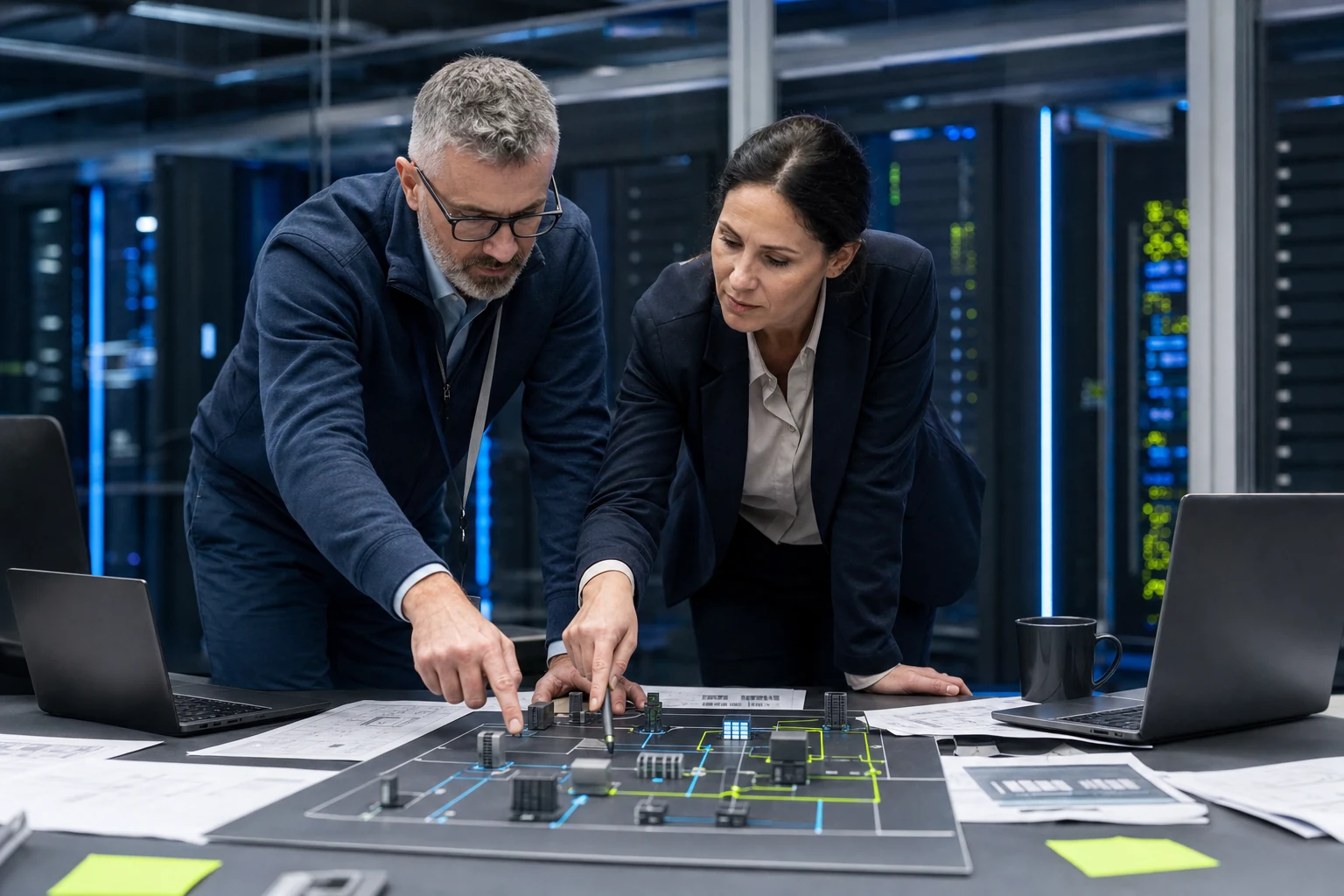 A Cybex specialist and operations leader mapping a technology environment together